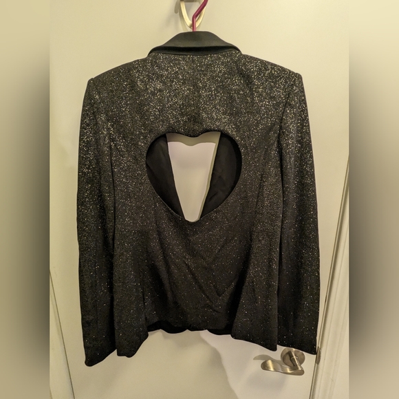 Material Girl The Closet Limited Edition Heart Cut Out Black Glittery Blazer L - Picture 3 of 9